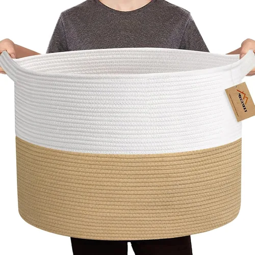Miniatura 20 de MEGASKET Cesta grande de juguetes para niños, cesta tejida suave de cuerda de algodón de 22" x 14", cesta de almacenamiento para juguetes para Azul