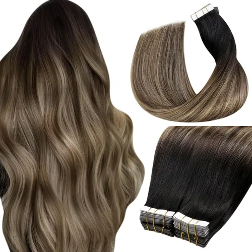 Miniatura 26 de LaaVoo - Extensiones de cabello humano Remy adhesivas con cinta invisible, cabello negro natural, extensiones de cabello para mujeres de color, 20