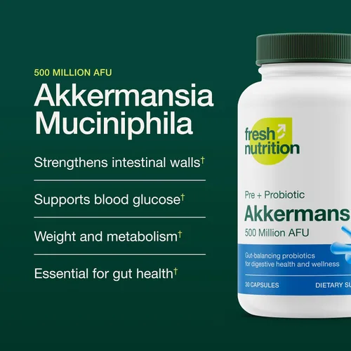 Miniatura 2 de Fresh Nutrition Akkermansia Muciniphila Probiotic 500M AFU para producción de GLP-1 - Suplemento probiótico pre + - 30 cápsulas