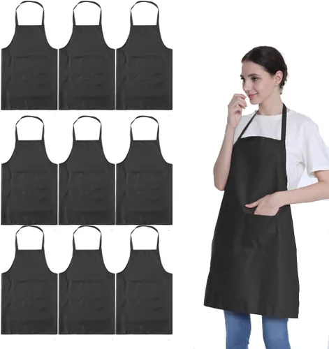 Miniatura 11 de Juego de 16 delantales rojos con babero liso a granel para mujeres, hombres y adultos con 2 bolsillos - Delantales de chef, cocina, pintura