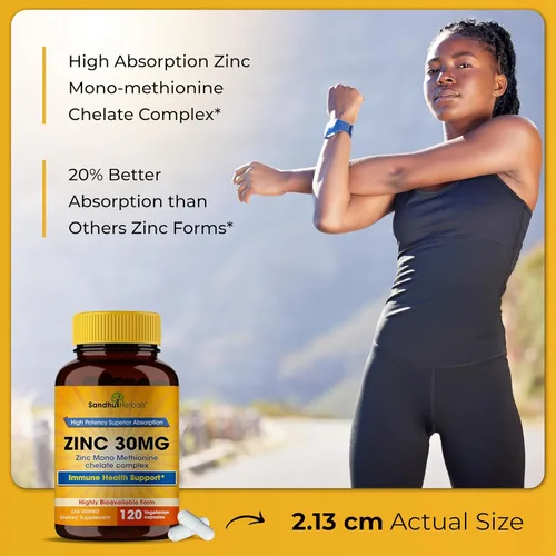 Miniatura 7 de SANDHUHERBALS Cápsulas de zinc de 30 mg para hombres y mujeres 120 unidades (paquete de 1) Suplementos de zinc para apoyo inmunológico