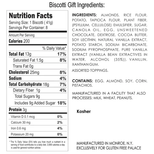 Miniatura 2 de Cesta de regalo de galletas Palace Biscotti sin gluten, surtido de galletas de chocolate sin gluten, cesta gourmet de galletas de biscotti, sin
