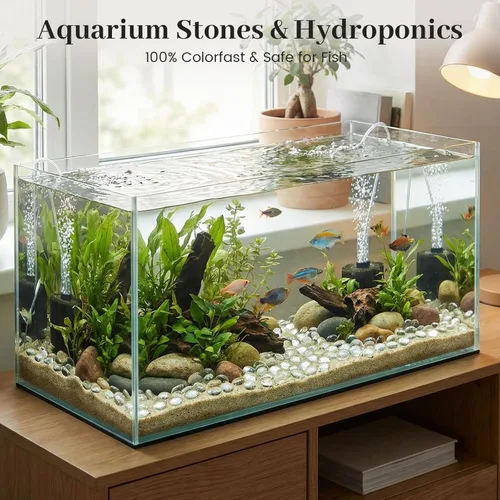 Miniatura 5 de FUTUREPLUSX Canicas de vidrio plano transparente de 5 libras, 500 piezas de gemas planas transparentes para acuario, guijarros de acuario, cuentas