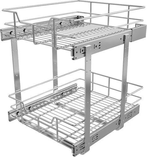 Miniatura 25 de Organizador de armario extraíble de 2 niveles de 15 pulgadas de ancho x 22 pulgadas de profundidad, cajones deslizantes para armarios de cocina, 2