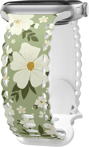 Miniatura 9 de Correa de encaje floral compatible con Apple Watch de 40mm 44mm 46mm 41mm 45mm 38mm 42mm 49mm, mujeres, correa deportiva de repuesto de silicona E