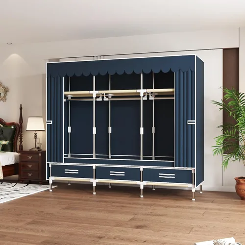 Miniatura 7 de Armario portátil duradero y fácil de montar, resistente con cubierta de tela no tejida, lo mejor para dormitorio y fácil almacenamiento y Azul-A