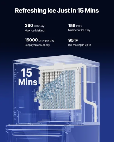 Miniatura 3 de VEVOR Máquina de hacer hielo comercial, máquina de hacer hielo de 360 libras/24 horas con contenedor de almacenamiento grande de 250 libras, máquina