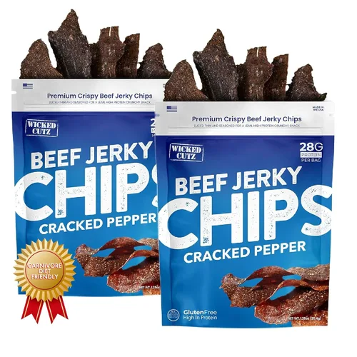 Chips de carne seca de pimienta agrietada, 2 bolsas | 0.99 oz de proteína por bolsa, solo 4 ingredientes – carne de res, sal marina, pimienta, agua