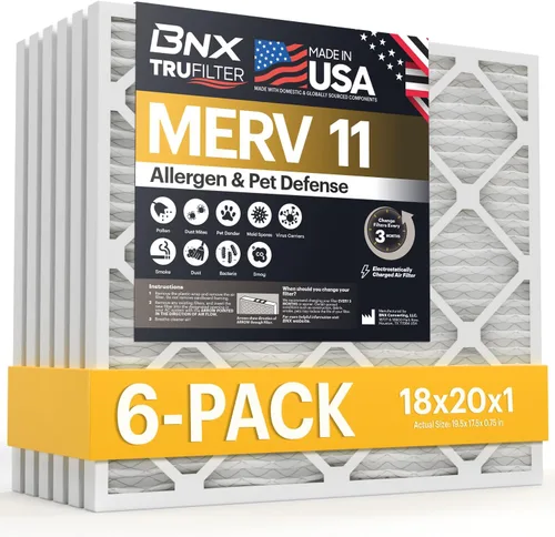 BNX TruFilter - Filtro de aire MERV 11 de 18 x 20 x 1 pulgadas (paquete de 6) – Fabricado en Estados Unidos – Defensa contra Alérgenos Filtro de