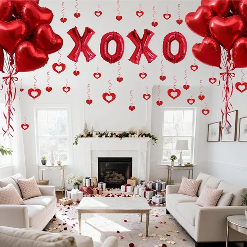 Miniatura 5 de 62 globos XOXO en forma de corazón rojo con decoración colgante de corazón para decoración de San Valentín, boda, fiesta