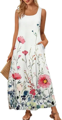 Miniatura 46 de Vestidos de iglesia para mujer 2025, casual, holgado, sin mangas, largo, fluido, vestido de verano con bolsillos