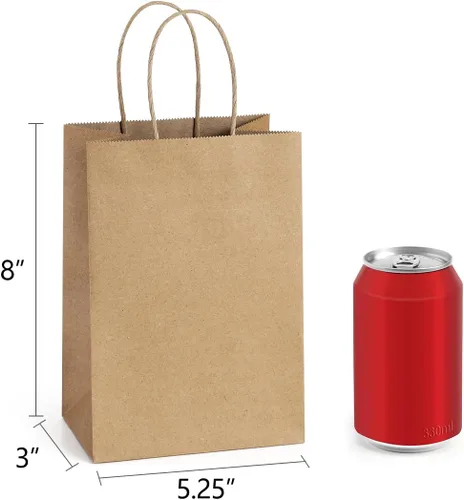 Miniatura 2 de BagDream Bolsas de regalo pequeñas, 25 bolsas de papel kraft marrón de 5.25 x 3 x 8 pulgadas con asas, para regalos pequeños, cumpleaños, recuerdos