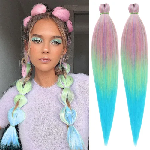 Miniatura 34 de Leeven 26 pulgadas, 2 paquetes de cabello trenzado color lila claro preestirado, cabello trenzado lavanda preestirado, extensiones de cabello
