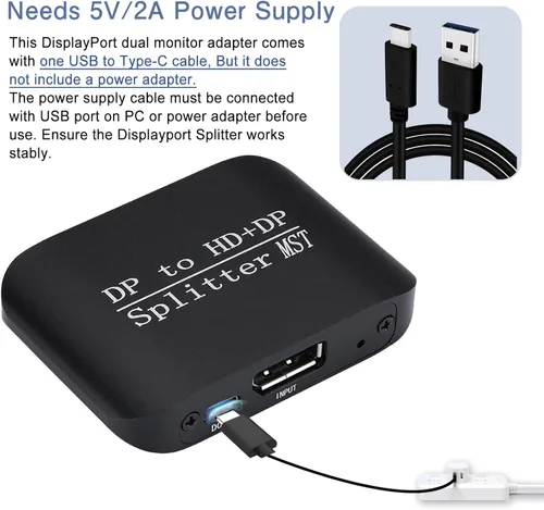 Miniatura 6 de Adaptador divisor DisplayPort a HDMI + DisplayPort compatible con modo extendido/espejo MST, 4K @60Hz DP a DP + salida HDMI 4K, concentrador