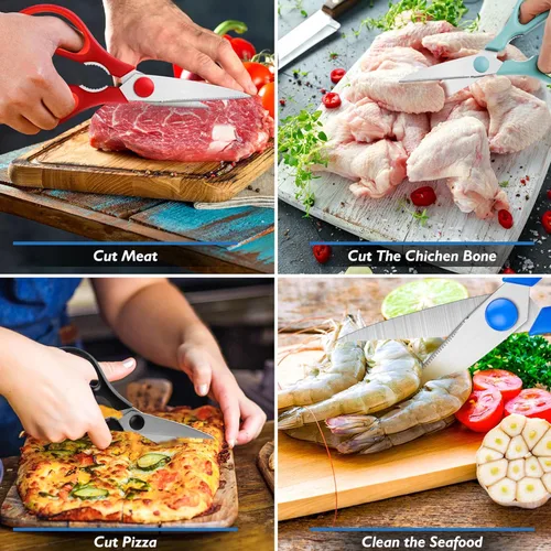 Miniatura 6 de Tijeras de cocina, juego de tijeras de cocina rosas Rkqoa, tijeras resistentes para cocinar, aptas para lavavajillas, tijeras de acero inoxidable