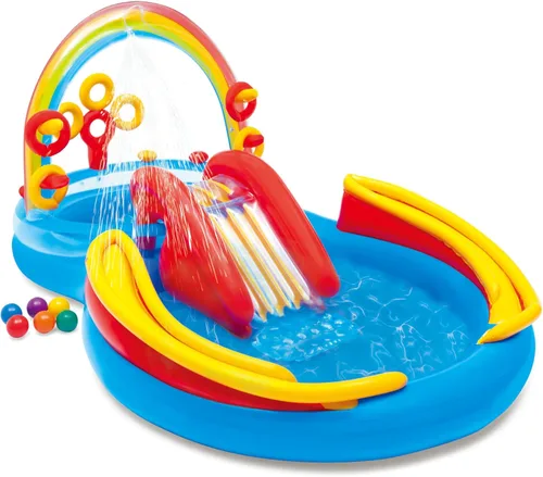Intex Hinchable, diseño de arcoíris anillo centro de juego, 117" x 76" x 53," para edades entre 2 + 2-Multicolor