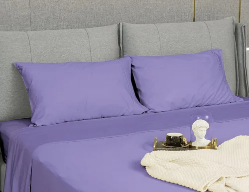 Miniatura 2 de Sunflower Juego de 2 fundas de almohada King 100% algodón, 20 x 40 pulgadas con ribete plateado, suaves y transpirables, color morado sólido