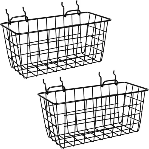 Miniatura 11 de Paquete de 4 cestas de tablero de clavijas, ganchos de estantes de metal negro para tableros de clavijas de 1/8 pulgadas y 1/4 pulgadas, juego