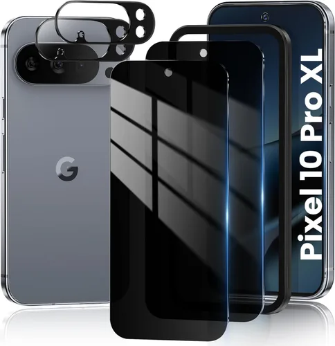 Paquete de 2+2 para Google Pixel 10 Pro XL Protector de pantalla de privacidad y protector de lente de cámara, compatible con desbloqueo por huellas