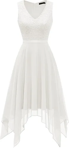 Miniatura 5 de Meetjen - Vestido de encaje floral para mujer, clásico, acampanado, con dobladillo, formal, para cóctel