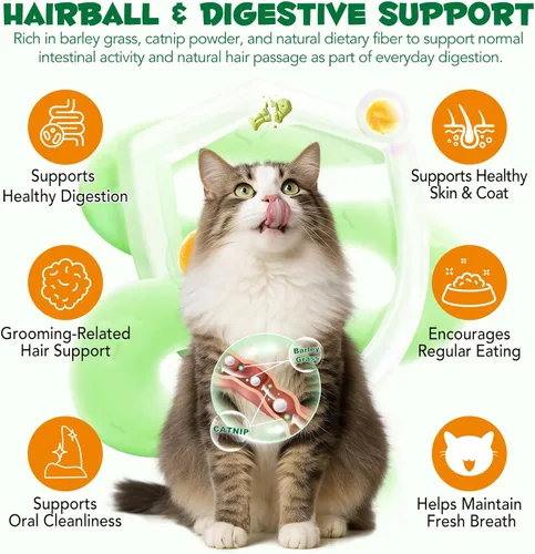 Miniatura 6 de Golosinas de hierba para gatos, golosinas para control de bolas de pelo en interiores, delicioso palo de dentición de hierba para quitar bolas