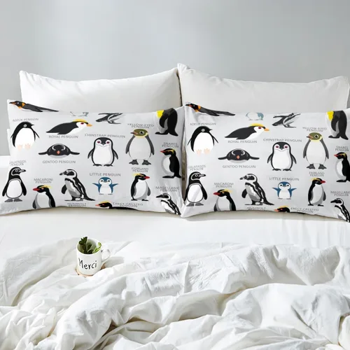 Miniatura 7 de Erosebridal Funda de edredón de pingüinos tamaño Queen, juego de ropa de cama de pingüinos negros y blancos, funda de edredón de animales lindos