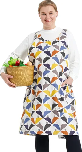 Miniatura 27 de Delantales grandes de talla grande para mujer con bolsillos de algodón y lino para hornear cocina