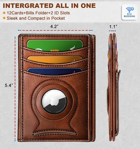 Miniatura 3 de BULLIANT Billetera Airtag para hombre, delgada con clip para dinero, cierre magnético, 12 tarjetas en el bolsillo frontal, bloqueo RFID