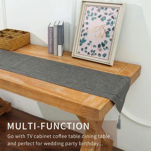 Miniatura 7 de Tosewever Camino de mesa decorativo de lino con borlas, colección de mesa de 14 x 72 pulgadas, caminos de mesa para todos los días, comedor, boda