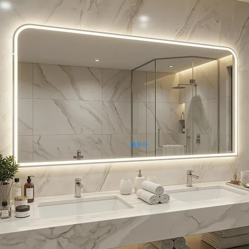 Miniatura 10 de Antok Espejo LED de baño, espejo LED con luces para baño, espejos de tocador iluminados para pared, antivaho, regulable, vidrio templado, función