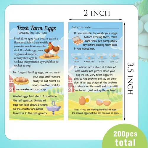 Miniatura 2 de Kisston 200 Piezas Tarjetas de Instrucciones de Manejo de Huevos de Granja Frescos 2 x 3.5'' Sello de Cartón de Huevos de Navidad Tarjetas