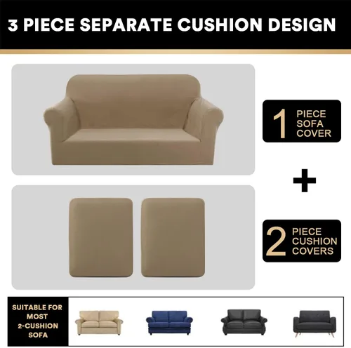 Miniatura 3 de PrinceDeco - Funda elástica y suave de 3 piezas para sofá, lavable, 2 fundas para cojines separados, protector elástico de muebles para niños y Arena