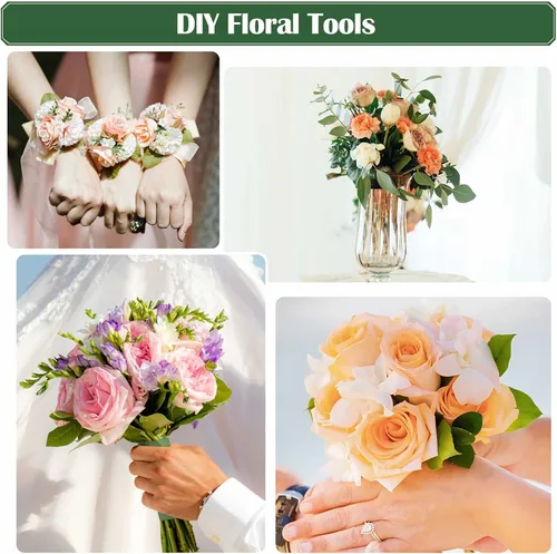 Miniatura 2 de PAXCOO Kit de arreglos florales con cinta verde y alambre, pasador de flor de Boutonniere, cortador de alambre para suministros de fabricación