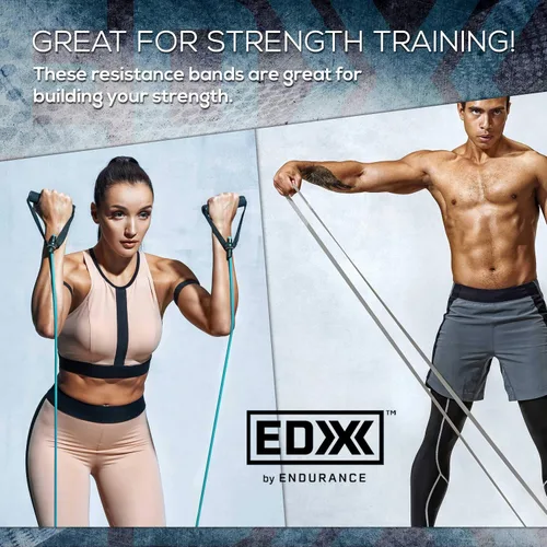Miniatura 3 de EDX Bandas de resistencia con asas para entrenamientos, ejercicio, fitness, estiramiento, terapia física, juego de 7, colores surtidos