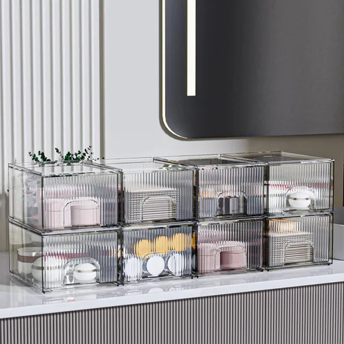 Miniatura 2 de ZHIAI Paquete de 8 cajones de almacenamiento apilables transparentes, cajón acrílico, organizador de cosméticos, organizador de plástico para 2-36