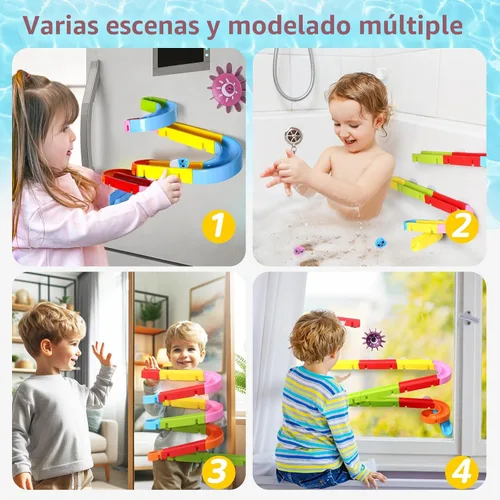 Miniatura 3 de Fajiabao Juguetes de baño para niños de 4 a 8 años, 3 a 5 años, juguetes educativos de baño con spinner y canicas, juego de tobogán de agua