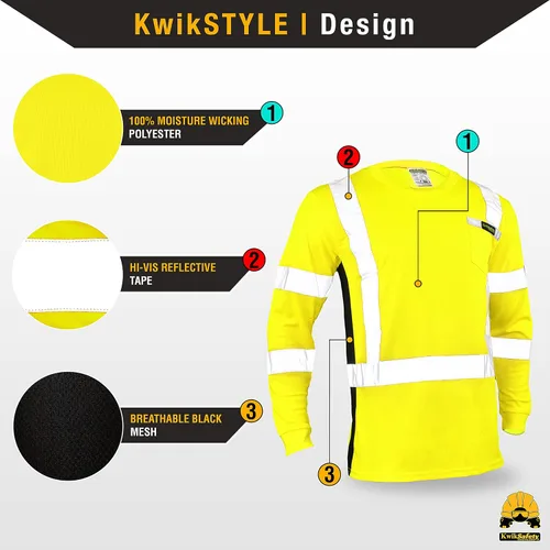 Miniatura 3 de KwikSafety - Charlotte, NC - Camisas de seguridad de manga larga para operador [cinta reflectante sólida] Clase 3 ANSI probado OSHA Cinta básica