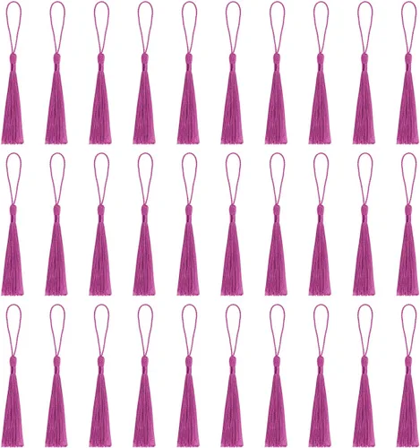 Miniatura 30 de VAPKER 30 borlas negras de 5.1 in/5 pulgadas, sedosas, hechas a mano, suaves, con lazo de cordón de 2 pulgadas para hacer joyas, proyectos