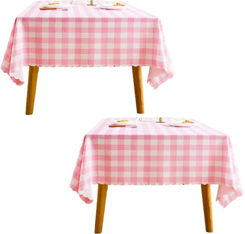 Miniatura 41 de MANGATA CASA Mantel de cuadros rosa para mesas cuadradas, mantel a cuadros, impermeable, para cocina y mesa, mantel de poliéster a cuadros sin Rosa
