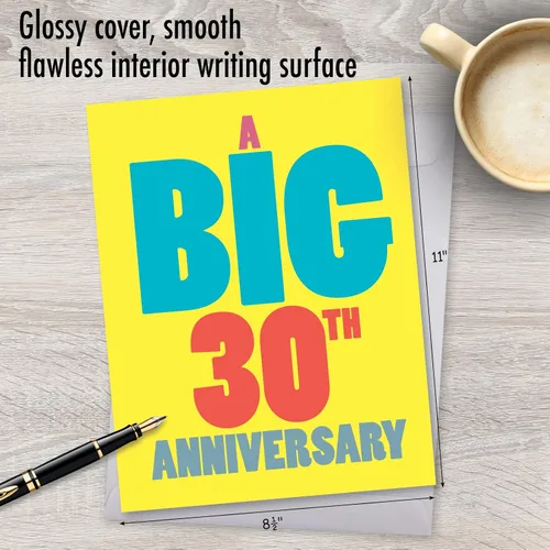 Miniatura 3 de NobleWorks - Tarjeta de felicitación de 30 aniversario con sobre de 8.5 x 11 pulgadas para hombres, mujeres - Jumbo 30 años de matrimonio - Big 30