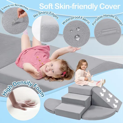 Miniatura 4 de 5 piezas de bloques de espuma para escalar para niños pequeños de 1 a 3 años, bloques de escalada para bebés de seguridad en interiores, juguetes