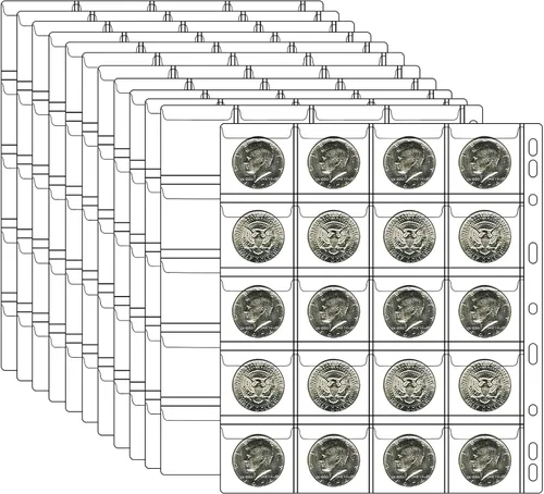Miniatura 7 de Ettonsun 10 hojas de bolsillo para monedas, tamaño estándar, 9 agujeros, 120 bolsillos para la mayoría de tamaños Página de billetes de banco de 3