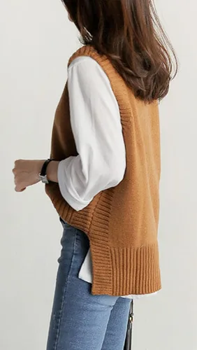 Miniatura 3 de PEIQI Suéter de punto para mujer, sin mangas, liso, casual, básico