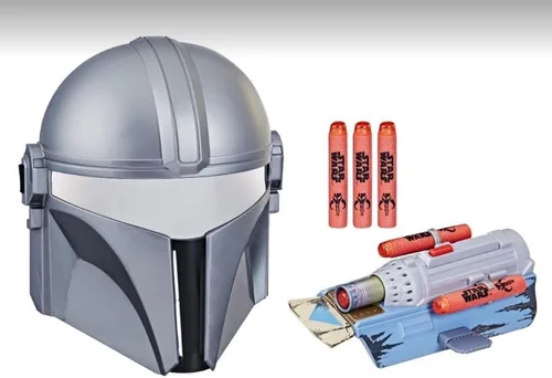 STAR WARS NERF The Mandalorian Rocket Guantelete + Juego de máscara, juguete de lanzamiento de dardos NERF para niños, juguetes para niños a partir