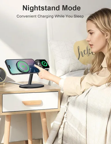 Miniatura 4 de EWA Soporte de carga MagSafe 2 en 1 para iPhone 16/15/14/13/12 y Apple Watch Series, SE, ángulo de visión ultra ergonómico, base antideslizante