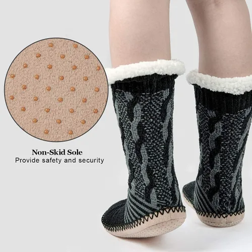 Miniatura 3 de Pantuflas de sherpa para mujer botines cálidos y acogedores para interiores calcetines suaves y peludos para casa parte inferior antideslizante