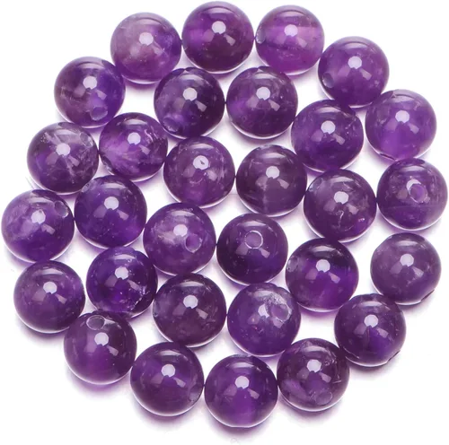 AD Beads Cuentas redondas sueltas de piedra preciosa natural de 0.394 pulgadas (0.394 in), agujero grande, tamaño de 0.079 pulgadas, Amatista