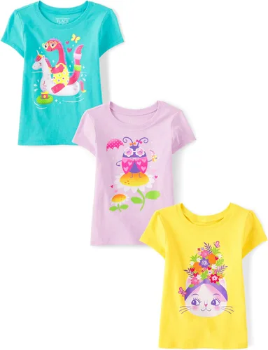 Miniatura 7 de The Children's Place Camisetas estampadas de manga corta para bebés y niñas pequeñas, con diseño de unicornios y mariposas, a la moda, paquete de 3