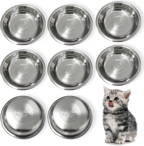 Cuencos de acero inoxidable para gatos, cuencos de comida poco profundos para gatos, plato pequeño de metal para mascotas para gatitos y gatos de