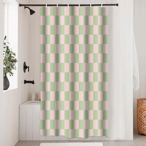 Miniatura 51 de Cortina de ducha a cuadros en blanco y negro, bonita cortina de ducha retro de tablero de ajedrez para decoración de baño, 72 x 72 pulgadas, cortina